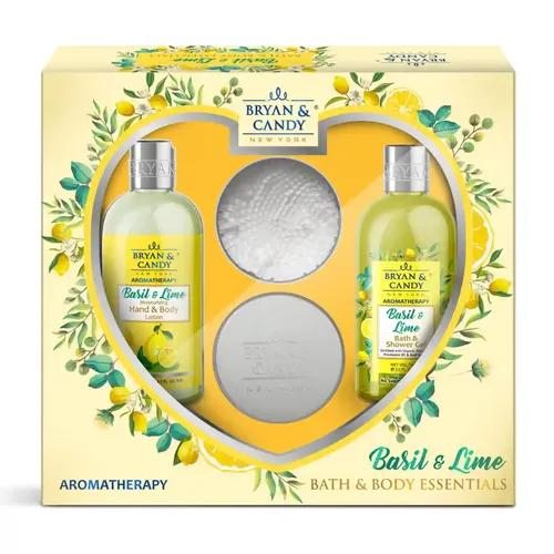 Bryan & Candy Basil And Lime Heart Combo Kit Gift Set For Women, Shower gel, Hand & body Lotion, Body Polish, Loofah | 100% Vegan,Skin-Friendly pH 5.5 for All Skin Types,SLS & Paraben Free |Pack of 3