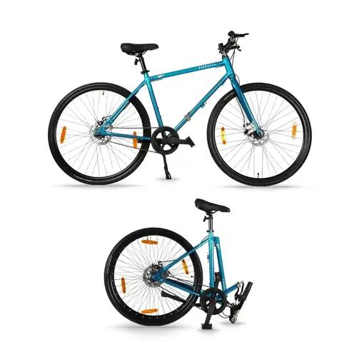 HORNBACK M1s Full Size Fully Assembled Foldable/Folding Cycle for Men & Women(20-inch Stainless Steel+Alloy Steel Frame,28-Inch Wheels,Mechanical Disk Brakes (Ocean Blue)