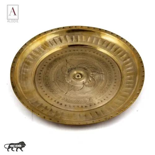 ALODIE- Brass Pushpatra Thali- Kanse ki Thali- Brass Puja Plate- Aarti Thali for Home, Temple and Kitchen (11.3Wx11.3H INCHES, 4)