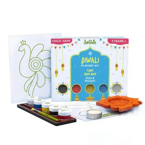 Dabble Diwali Playart Kit | DIY Rangoli Card + Diya + Tealight Candle | Perfect Diwali Gift for Kids | Diwali Crafting Kit | Diwali DIY Home Decor Kit for Kids | Festive Art & Craft | for Ages 3+