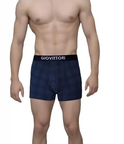 GIOVITTORI Men's Cotton Underwear Trunks, Elastic Waistband, Navy Printed (in, Alpha, L, Regular, Navy Printed)