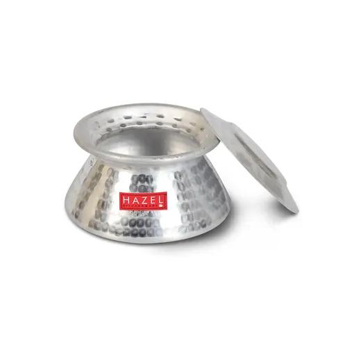 HAZEL Handi for Cooking I Aluminium Vessels for Cooking, 2450 ML Pot with Traditional Hammered Finish | Biryani Handi Set with lid for Cooking, Silver