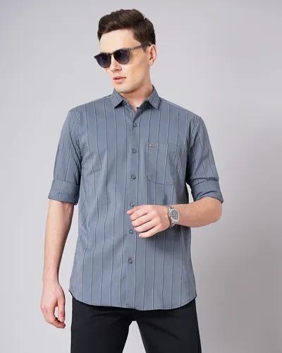 Grey Wide-Pin Striped Shirt