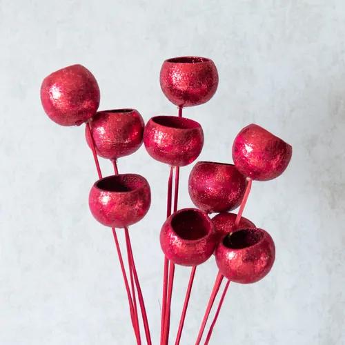 Red Glitter Bell Cup Sticks (Set Of 10)