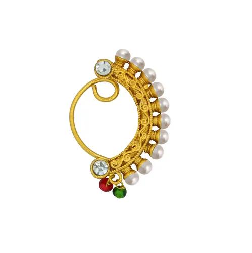 JEWELOPIA Maharashtrian Nath CZ Nose pin Traditional Bridal Nath Wedding Jewellery Marathi AD Nose Stud non piercing Gold Plated Clip On Press Nath Nose Ring For Girls (Diamond)