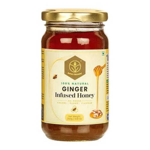 Shiva Organic Ginger Infused Organic Honey 250 grams 100% Natural Organic and Pure Honey No Added Sugar No Added Color Flavour Unadulterated