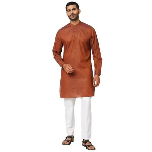 Indivisual Men's Two tone Yarn Dyed Autumn Brown Kurta - S