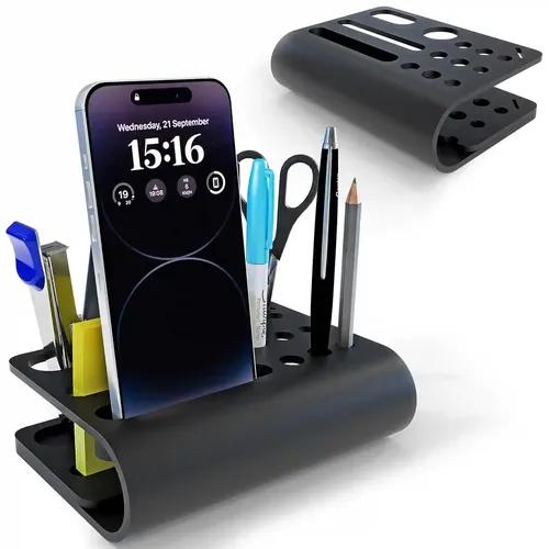 3 Lines Acrylic Tiny Twist Pen and Pencil Stationary Storage | Phone Stand | Mini Desk Organizer | Individual compartment for all the stationary | Home and Office Accessories | Black