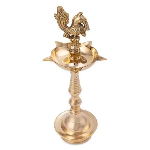 ALODIE - Peacock Brass Diya for Puja Deepam Kundulu Puja - Brass Lamps for Kadi Samai for Pooja - Elevate Kuthu Vilakku Brass Decorative Items for Pooja Room with Elegance & Tradition