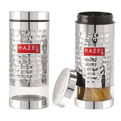 HAZEL Stainless Steel Hammered Finish Transparent Glossy See Through Container, Set of 2, 1000 ML Each, Silver