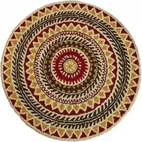 THE HOME TALK Tufted Round Wool Carpet | Anti-Skid Backing Area Rugs for Living Room, Bed Room, Hall, Coffee Table, Parties & Gatherings | Handmade Rugs | Home Decoratives |3' Diameter | Multi Rangoli