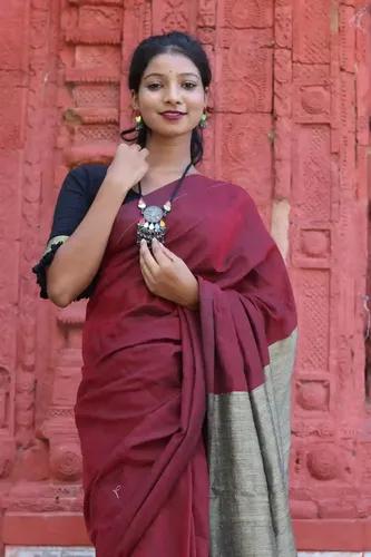 Pure Cotton Handloom Saree  - Maroon