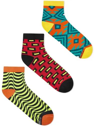 DYNAMOCKS Men's and Women's Combed Cotton Ankle Length Socks (Pack of 3) (Multicolour, Free Size)_Illusion_VIvid_UniqueTurquoise