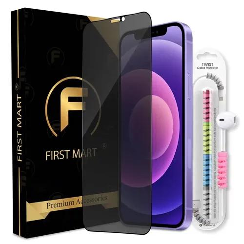 FIRST MART Matte Privacy Tempered Glass for iPhone 12 Mini Edge to Edge Full Screen Coverage with Cable Protector & Easy Installation Kit | Matte Finish