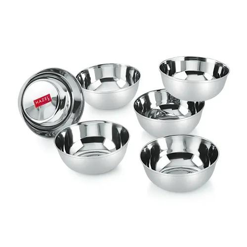 HAZEL Stainless Steel Modern Bowl - Set of 6, Silver