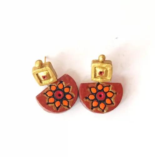 Flower Motif Ethnic Terracotta Earring for Women - Maroon