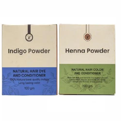 IDIKA Henna & Indigo Organic Hair Color Kit | Herbal Henna & Natural Indigo | 100% Black Hair Color & Natural Hair Conditioner | Mehandi leaves powder | Protect Hair Damage | Pack of 2 (100gm each)