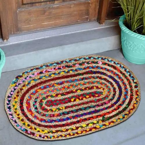 THE HOME TALK Natural Handcrafted Braided Oval Jute Rug-40X60CM|Traditional Carpet For Living Room,Kitchen,Entryway,Bedroom,Dining Room|Rustic Bohemian Decor|Durable,Anti-Skid Carpets for Centre Table