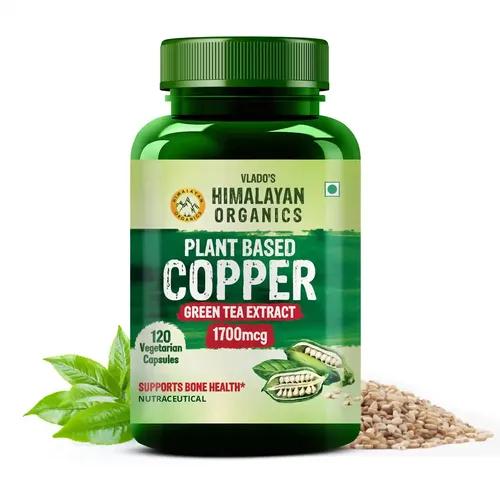 Vlado's Himalayan Organics Plant Based Copper 1700mcg with Green Tea Extract | Support Connective Tissues | Good For Bone Health - 120 Veg Capsules