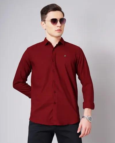 Red Solid Stretch Shirt - XL (42)