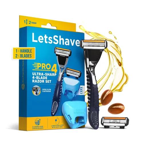 LetsShave Pro 4 Shaving Razor Blade For Men | Lubricating Strip With Aloe Vera & Vitamin E | Made In South Korea - Sold In 130 Countries | 4 Blade Full Body Razor With Rubber Guard & Openflow