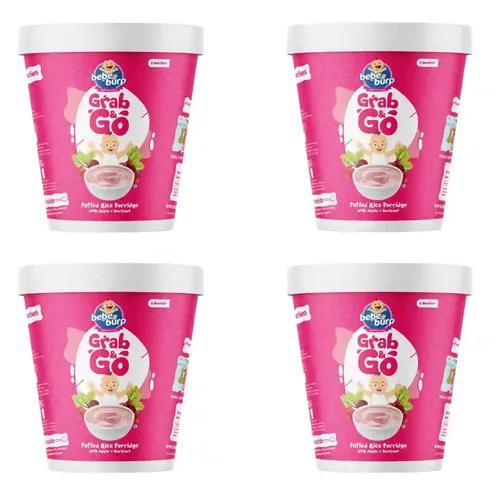 BE'BE' BURP Travel pack Grab & Go - Puffed Rice Mix Porridge with Apple & Beetroot |Natural Food No Sugar No Salt | No Artificial Preservatives & Flavours | 120gm (Pack of 4)