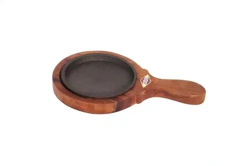 Hazel Sizzling Brownie Sizzler Plate with Wooden Racket 5 inch Round