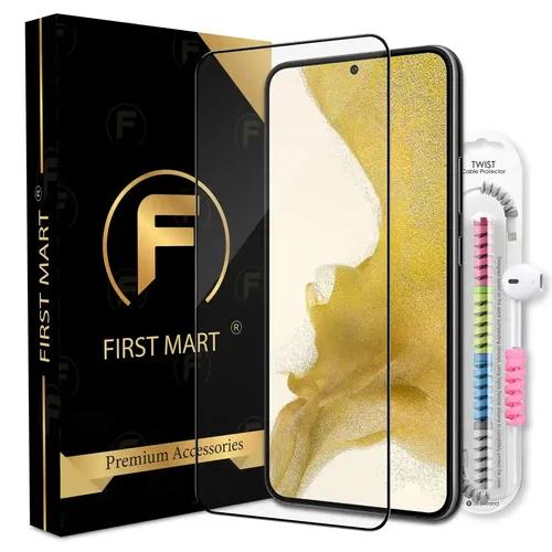 FIRST MART Premium Tempered Glass for Samsung Galaxy S22 5G / Samsung S23 with Edge to Edge Coverage and Cable Protector and Easy Installation Kit, Pack of 1